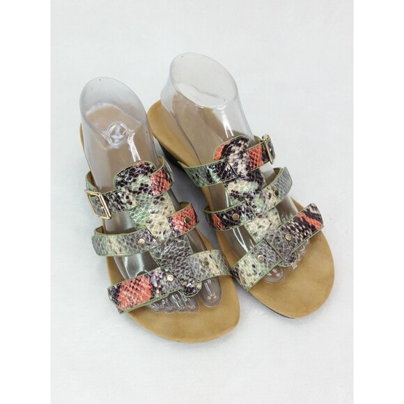 VIONIC Radia Orthotic Wedge Adjustable 3 Strap Snakeskin Embossed Sandals Size 8 - Picture 1 of 12